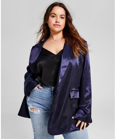 Trendy Plus Size One-Button Satin Blazer Blue $20.47 Jackets