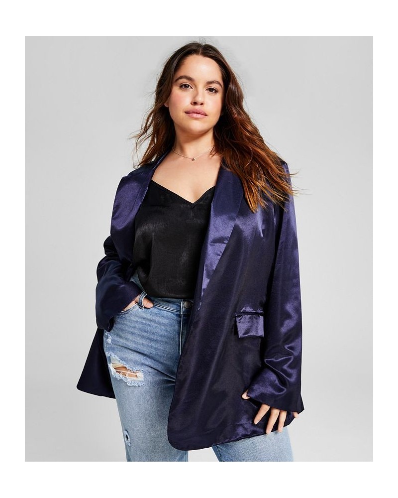 Trendy Plus Size One-Button Satin Blazer Blue $20.47 Jackets