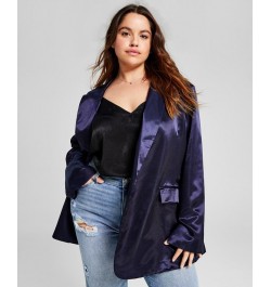 Trendy Plus Size One-Button Satin Blazer Blue $20.47 Jackets