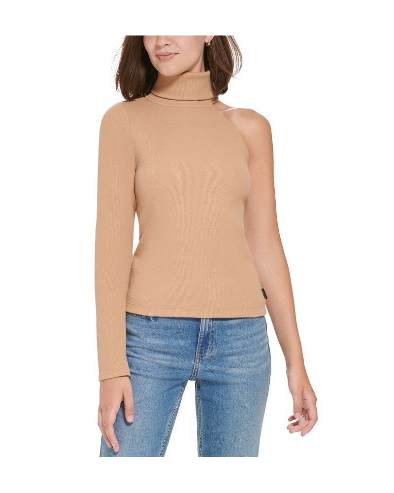 Women's One-Shoulder Turtleneck Top Teak $18.28 Tops