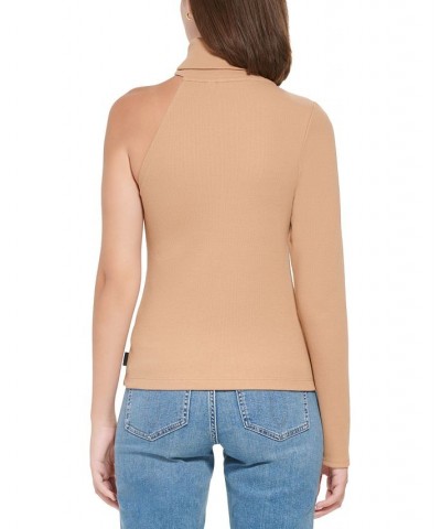 Women's One-Shoulder Turtleneck Top Teak $18.28 Tops