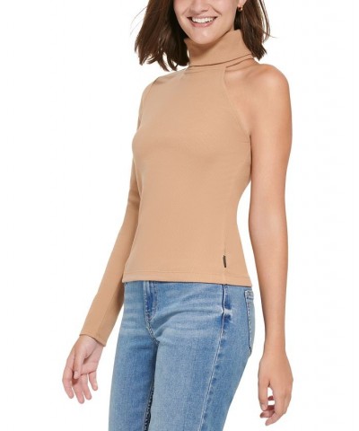 Women's One-Shoulder Turtleneck Top Teak $18.28 Tops