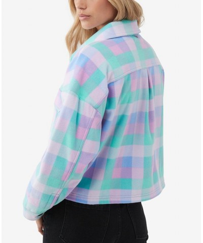 Juniors' Colleen Plaid Cropped Sherpa Jacket Caribbean Blue $31.16 Jackets