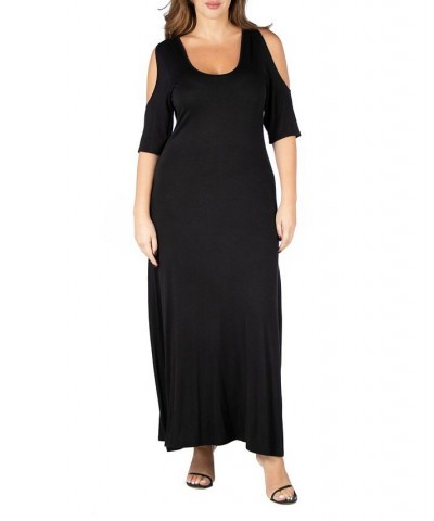 Plus Size Elbow Length Sleeve Maxi Dress Black $21.15 Dresses