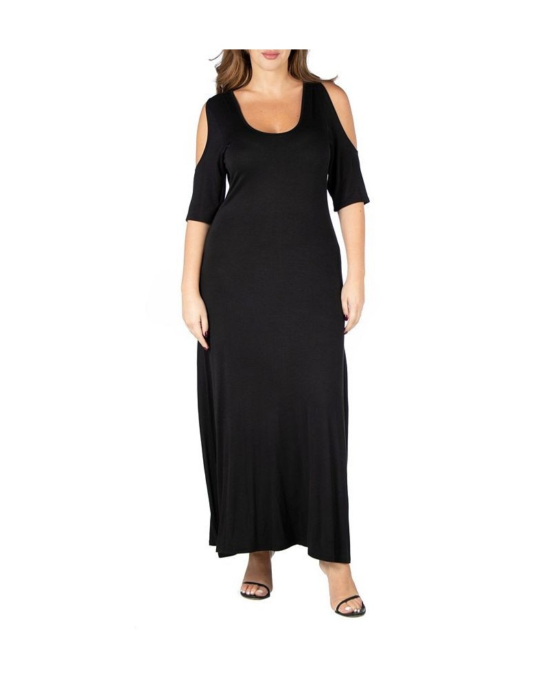 Plus Size Elbow Length Sleeve Maxi Dress Black $21.15 Dresses