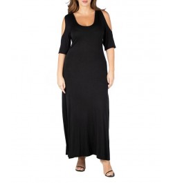 Plus Size Elbow Length Sleeve Maxi Dress Black $21.15 Dresses