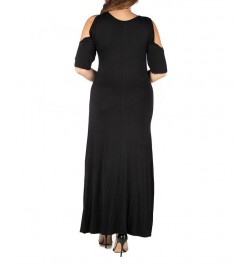 Plus Size Elbow Length Sleeve Maxi Dress Black $21.15 Dresses