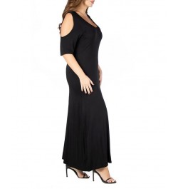 Plus Size Elbow Length Sleeve Maxi Dress Black $21.15 Dresses