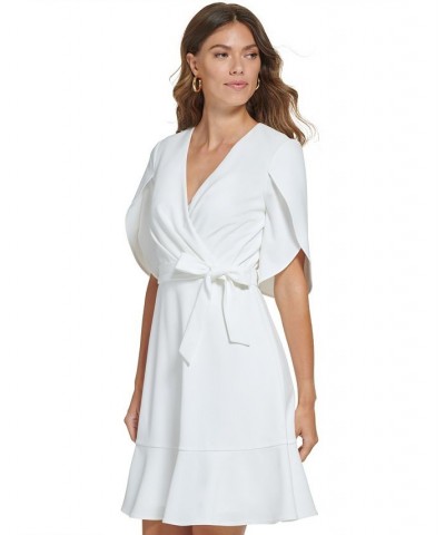 Petite Tulip-Sleeve Belted Fit & Flare Dress Cream $41.99 Dresses