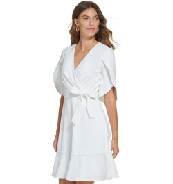 Petite Tulip-Sleeve Belted Fit & Flare Dress Cream $41.99 Dresses