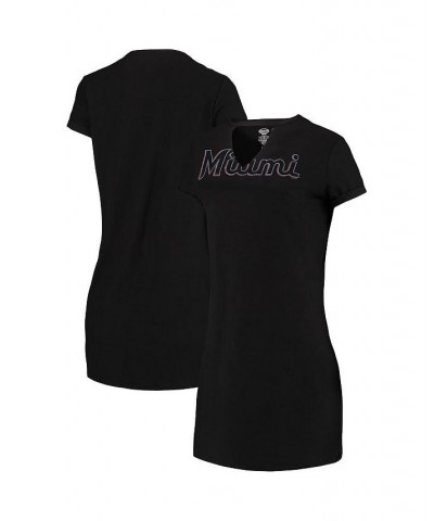 Women's Black Miami Marlins Fairway Night T-shirt Black $26.49 Tops