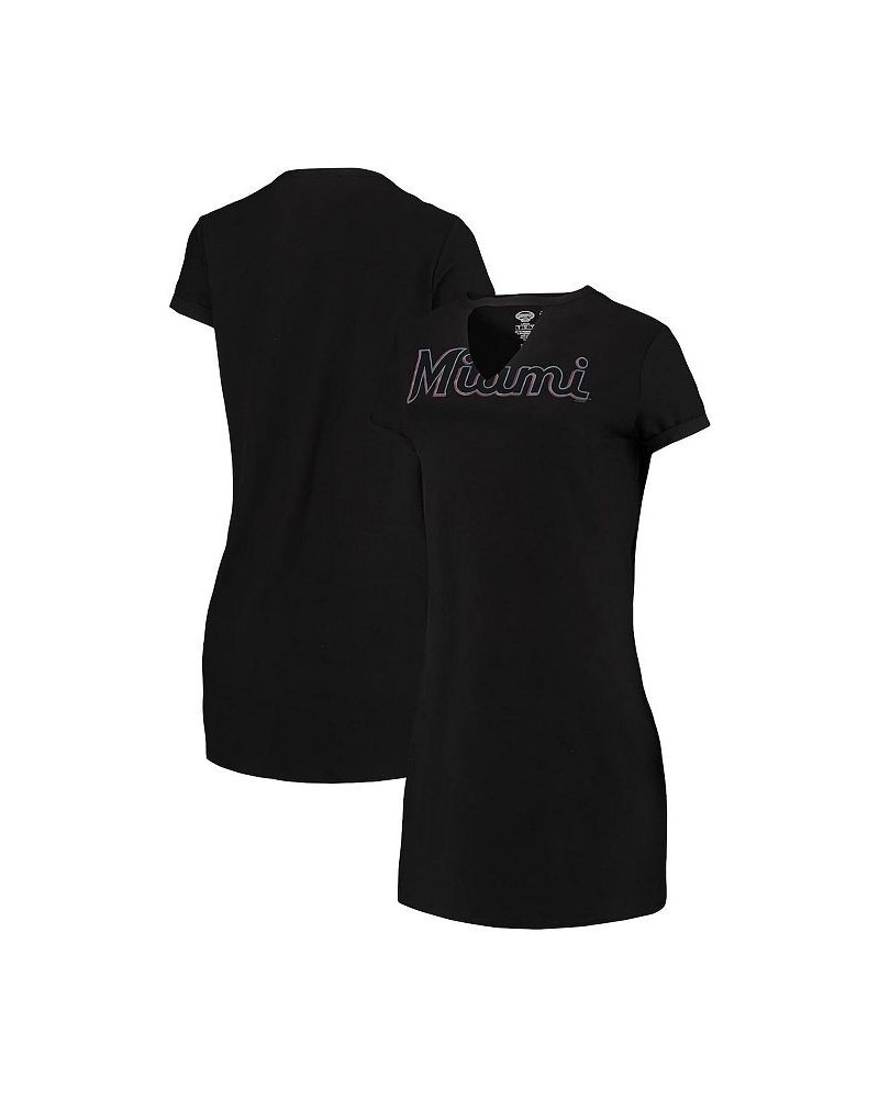 Women's Black Miami Marlins Fairway Night T-shirt Black $26.49 Tops