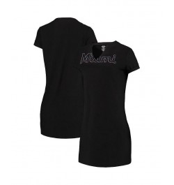 Women's Black Miami Marlins Fairway Night T-shirt Black $26.49 Tops