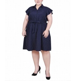 Plus Size Flutter Sleeve Belted Dress Navy White Dot $14.62 Dresses