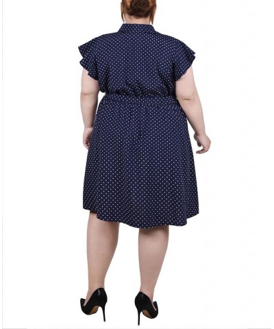 Plus Size Flutter Sleeve Belted Dress Navy White Dot $14.62 Dresses