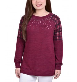 Petite Knit Top with Print Shoulder Insets Red $17.92 Tops