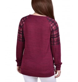 Petite Knit Top with Print Shoulder Insets Red $17.92 Tops