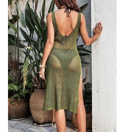 Women's Hollow Out Sleeveless Knee Length Cover Up Green $26.49 Swimsuits