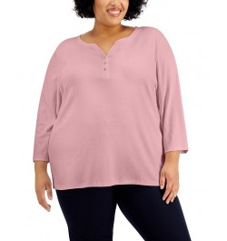 Plus Size 3/4-Sleeve Henley Top Intrepid Blue $8.79 Tops