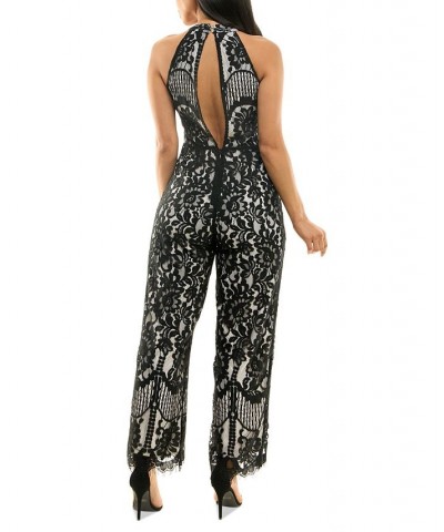 Lace Scalloped-Hem Halter-Neck Jumpsuit Black/white $42.00 Pants