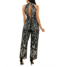 Lace Scalloped-Hem Halter-Neck Jumpsuit Black/white $42.00 Pants