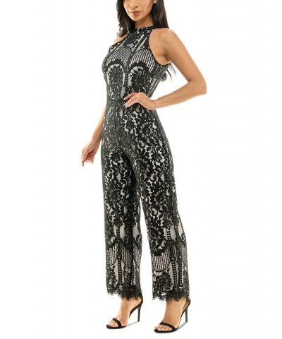 Lace Scalloped-Hem Halter-Neck Jumpsuit Black/white $42.00 Pants