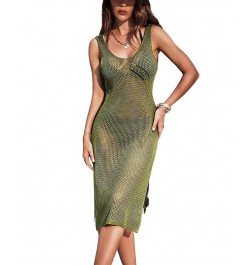 Women's Hollow Out Sleeveless Knee Length Cover Up Green $26.49 Swimsuits