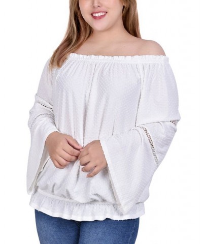Plus Size Off the Shoulder Swiss Dot Blouse Ivory/Cream $16.94 Tops