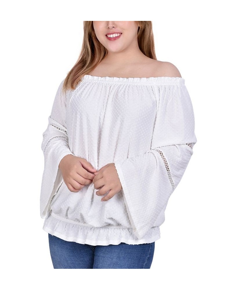 Plus Size Off the Shoulder Swiss Dot Blouse Ivory/Cream $16.94 Tops