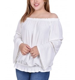 Plus Size Off the Shoulder Swiss Dot Blouse Ivory/Cream $16.94 Tops