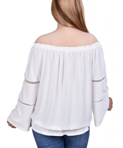 Plus Size Off the Shoulder Swiss Dot Blouse Ivory/Cream $16.94 Tops