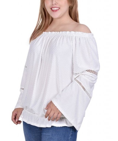 Plus Size Off the Shoulder Swiss Dot Blouse Ivory/Cream $16.94 Tops