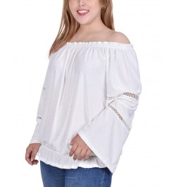 Plus Size Off the Shoulder Swiss Dot Blouse Ivory/Cream $16.94 Tops