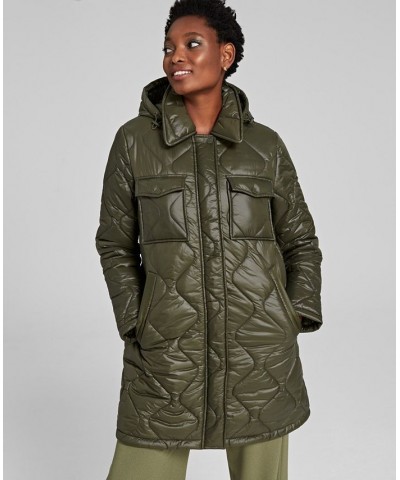 Women's Hooded Quilted Zip-Front Coat Green $66.30 Coats