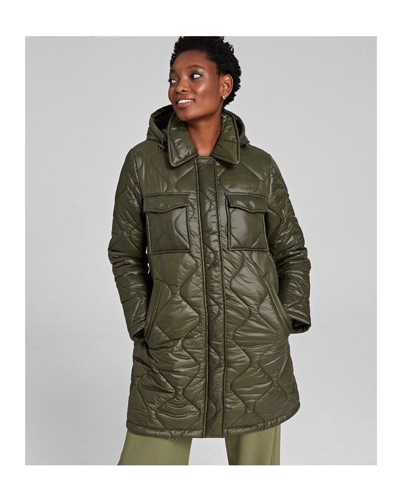 Women's Hooded Quilted Zip-Front Coat Green $66.30 Coats