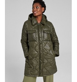 Women's Hooded Quilted Zip-Front Coat Green $66.30 Coats