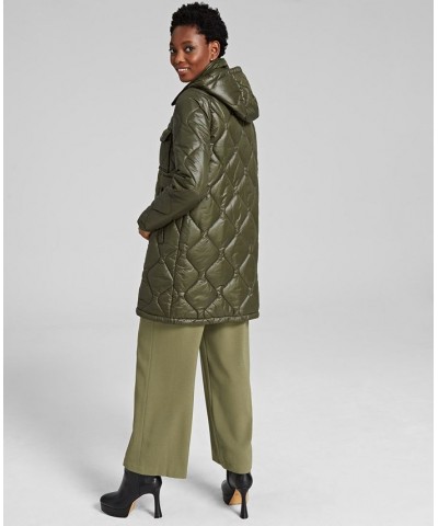 Women's Hooded Quilted Zip-Front Coat Green $66.30 Coats