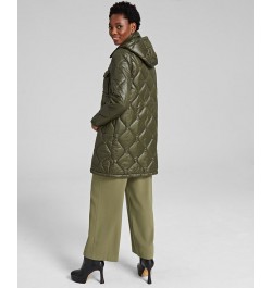 Women's Hooded Quilted Zip-Front Coat Green $66.30 Coats