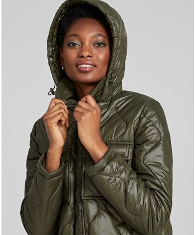 Women's Hooded Quilted Zip-Front Coat Green $66.30 Coats