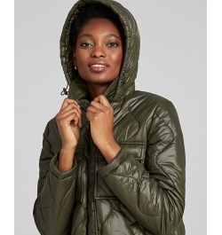 Women's Hooded Quilted Zip-Front Coat Green $66.30 Coats