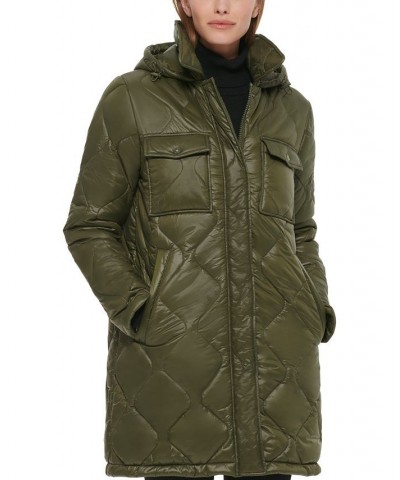 Women's Hooded Quilted Zip-Front Coat Green $66.30 Coats