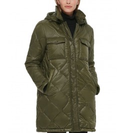 Women's Hooded Quilted Zip-Front Coat Green $66.30 Coats