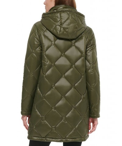 Women's Hooded Quilted Zip-Front Coat Green $66.30 Coats