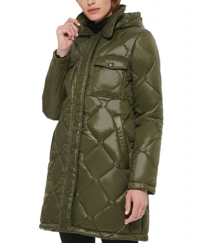 Women's Hooded Quilted Zip-Front Coat Green $66.30 Coats