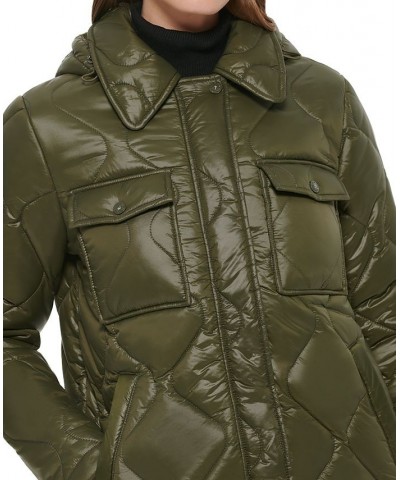 Women's Hooded Quilted Zip-Front Coat Green $66.30 Coats