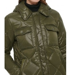 Women's Hooded Quilted Zip-Front Coat Green $66.30 Coats