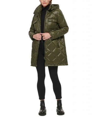 Women's Hooded Quilted Zip-Front Coat Green $66.30 Coats