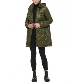 Women's Hooded Quilted Zip-Front Coat Green $66.30 Coats