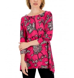 Petite Jacquard 3/4-Sleeve Beauty Flow Swing Top Pink $14.24 Tops