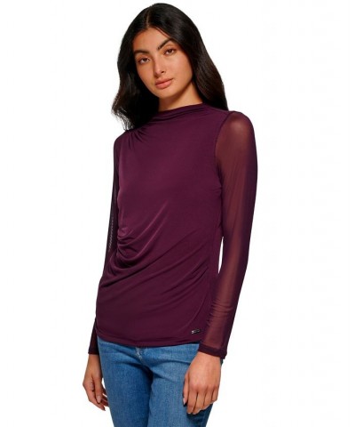Women's Long Sleeve Mesh Top Purple $26.51 Tops